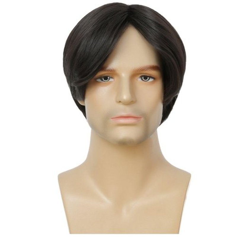 Tseses Mens Black Wig Short Straight Men Wigs Synthetic Wig Middle Part Wigs for Men Costume Halloween Natural Hair Wigs(Black)