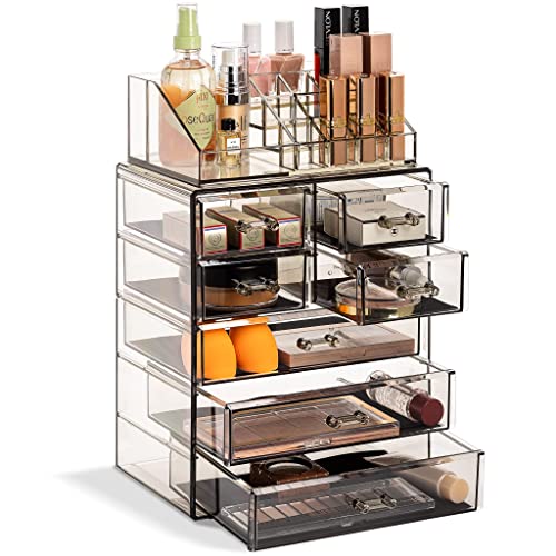 Sorbus Clear Cosmetic Makeup Organizer - Make Up & Jewelry Storage, Case & Display - Spacious Design - Holder for Dresser, Bathroom, Vanity & Countertop (3 Large, 4 Small Drawers) [Black Jewel]