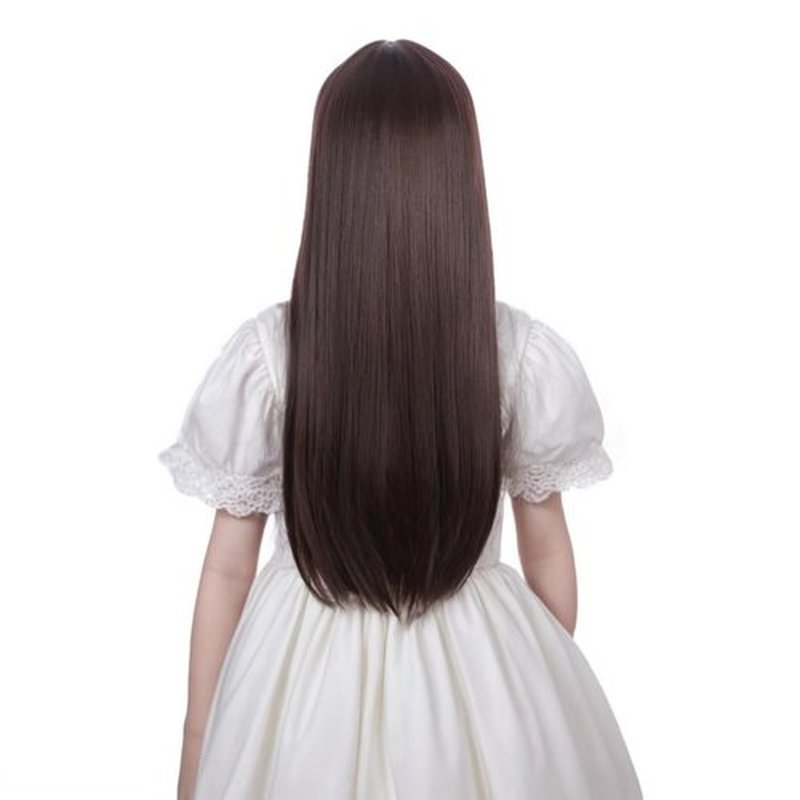 Ufindcos Brown Wig for Kids Long Brown Wig Long Straight Child Wig Brown Wig with Bangs for Girls 22 Inches Synthetic Wig With Wig Cap（Brown）