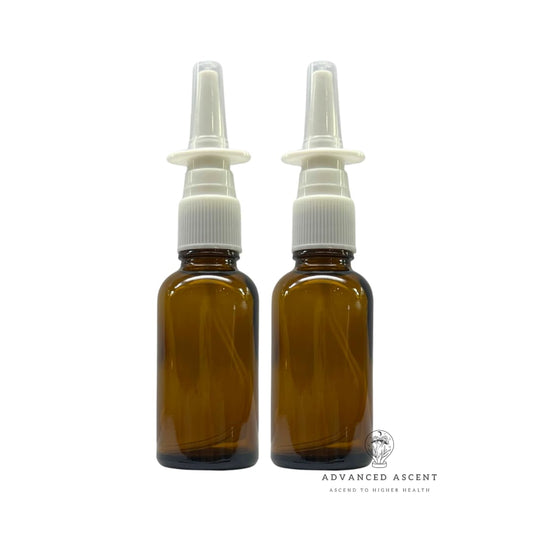 ADVANCED ASCENT Amber Glass 1 oz Nasal Sprayer! EMPTY, Refillable, Travel Sized, Quality Glass for Saline Applications! (2 Pack)