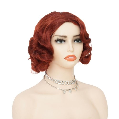 Salaibs Short Red 1920s Wigs for Women Finger Wave Natural Synthetic Hair Wig Lady Cosplay Halloween Costume Flapper Wig