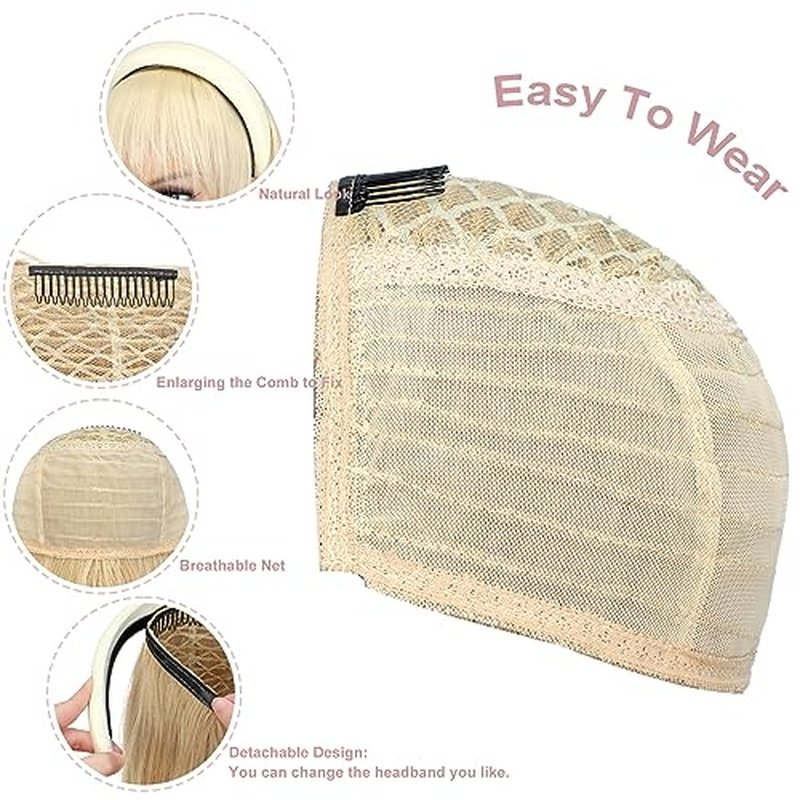 Soulwigger 22 inch Synthetic Beige Headband Hair Wig Curly Body Wave Glueless Ash Blonde mix Bleach Blonde Wigs For Women With None Lace Front