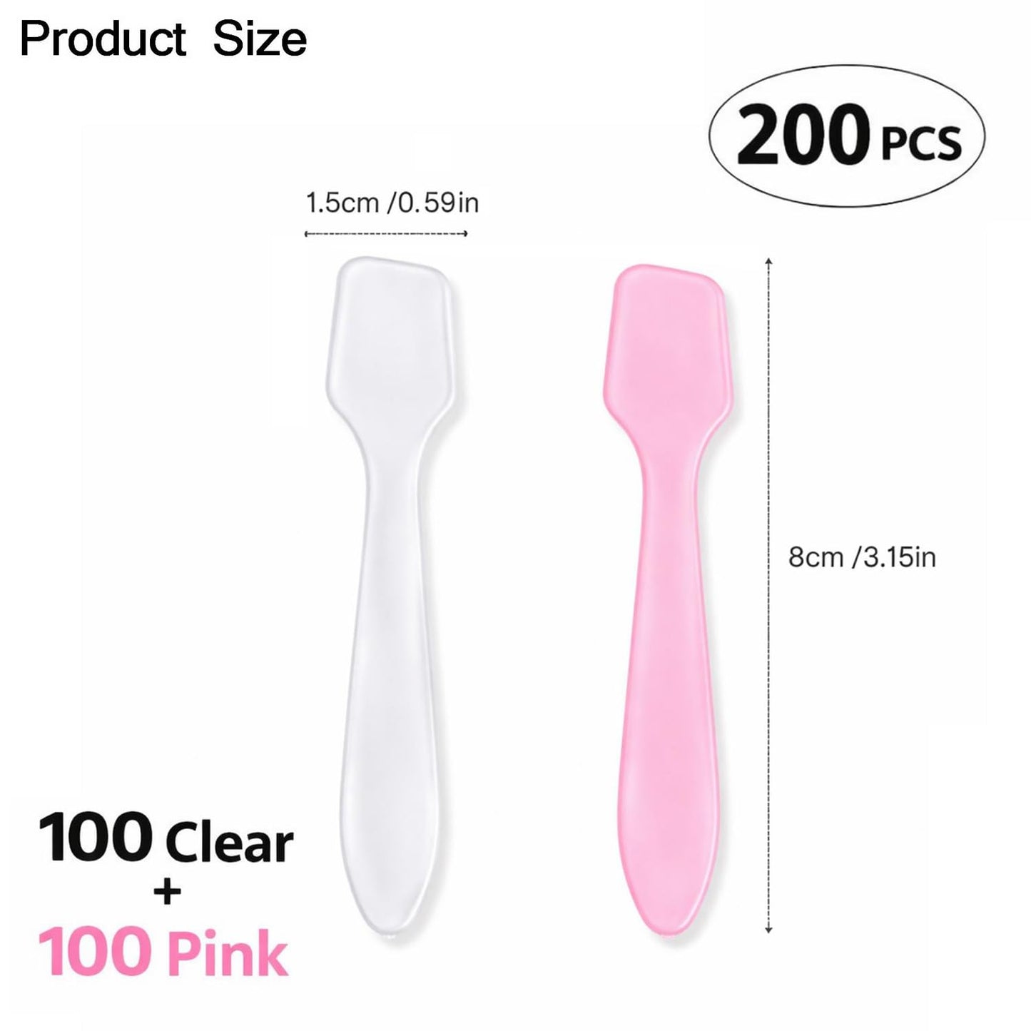 200 PCS Facial Mask Mixing Spatula Set Clear & Pink Plastic Cosmetic Spatulas Mini Face Mask Applicator Sticks for Skincare, DIY Beauty, Cream, Lotion, Makeup Mixing