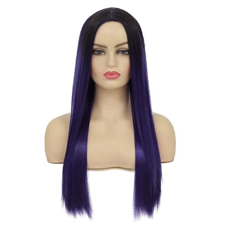 Kaneles Ombre Purple Long Straight Wig for Women Black Purple Silk Hair Wigs Middle Part Synthetic Heat Rsistant Cosplay Part Wig