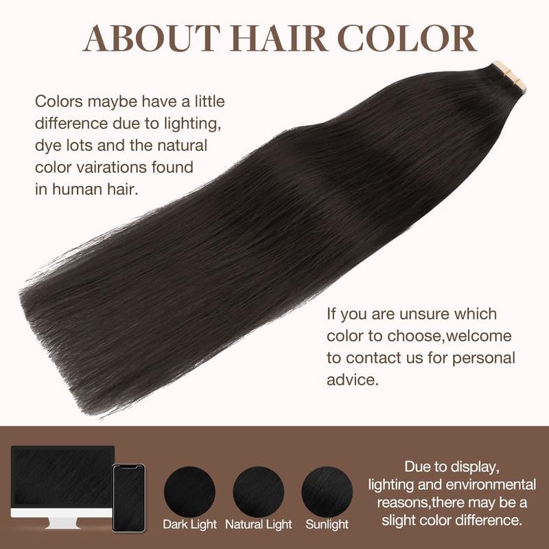 GOO GOO Tape in Hair Extensions Human Hair, 1B Natural black, 20inch 100g 40pcs, Thick Ends Straight Seamless Tape in, Invisible Tape in Hair Extensions Human Hair