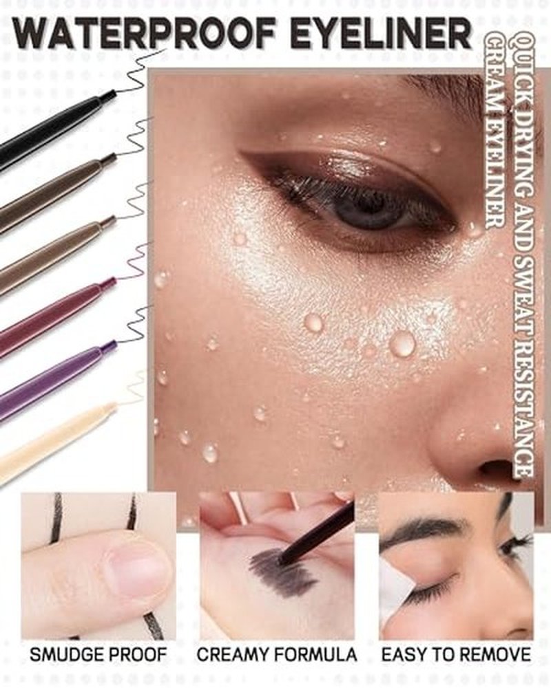 Purple Gel Waterline Eyeliner, Glides on Smooth Eyeliner Pencil, Matte Cream Soft Texture, Waterproof Smudge-Proof Long Wear Eye Liner Pen, High Pigment Colorful Eyeliner Gel Makeup for Women-05(2Pcs)