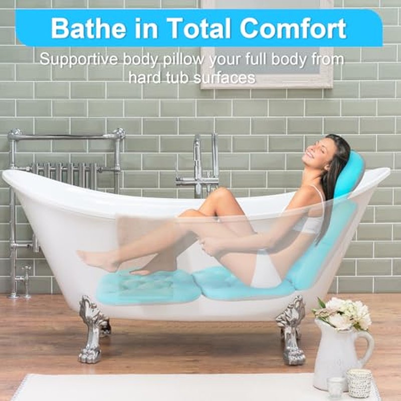 Full Body Bath Pillow for Bathtub, Bath Pillows for Tub with Powerful Non-Slip Suction Cups and Mesh Laundry Bag, Luxury Tub Pillow for Bath for Headrest Neck and Back Support Black