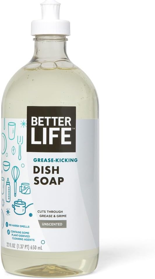 Better Life Liquid Dishwashing Soap - Unscented Kitchen Soap for Sensitive Skin | 22 Fl Oz