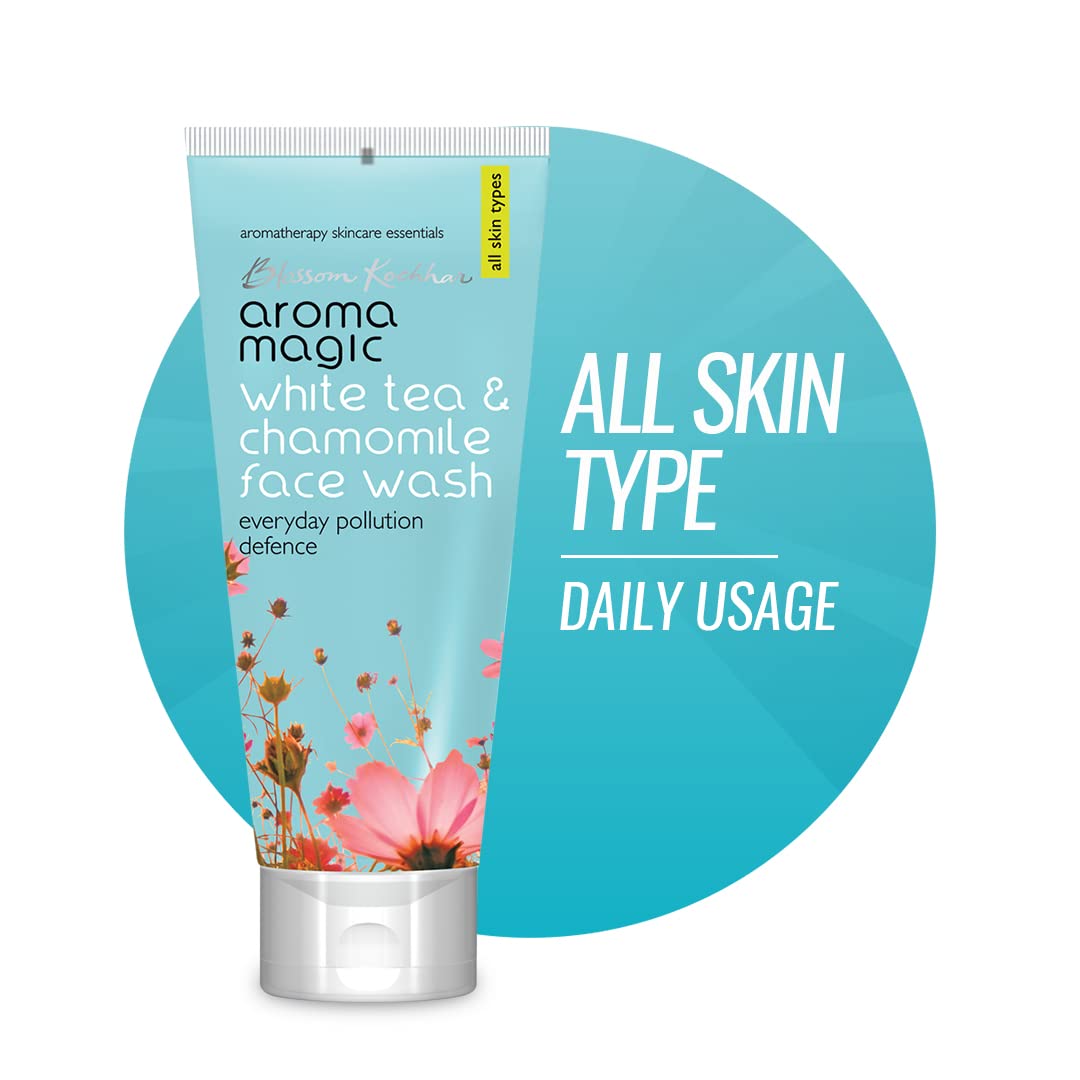 Aroma Magic White Tea & Chamomile Face Wash | Free Radical Damage Protection | Reduces Signs of Aging | Refreshing & Soothing | for All Skin Types | 3.38 Fl Oz/100ml