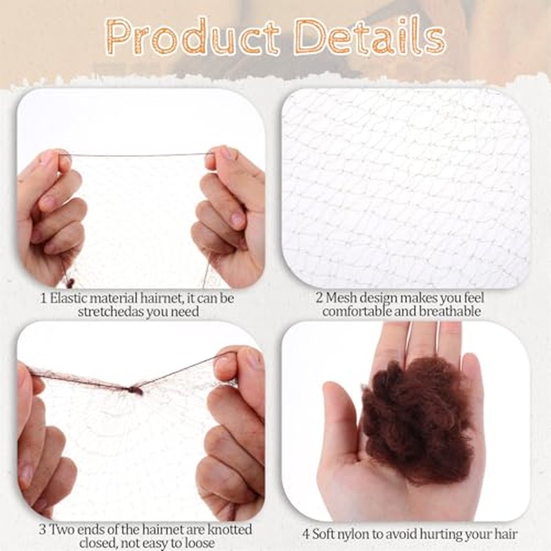 PEOVLVN 100 Pcs Hair Nets for Women, 20 Inches Hair Nets for Buns Elasticity Invisible Elastic Mesh Bun Hair Nets for Ballet Girls Food Service Workers Hair Bun Maker Wig and Sleeping (Brown)