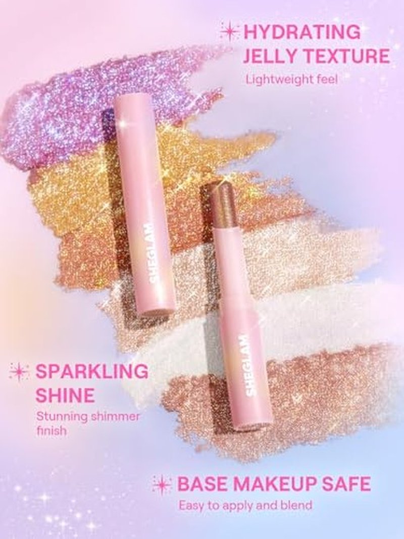 SHEGLAM Crystal Jelly Glaze Stick Eye Shadow Stick Eyeliner Brightener Pencil Crayon with Brush Easy to Blend Long Lasting Shimmer Eyeshadow Stick-Aura Blitz