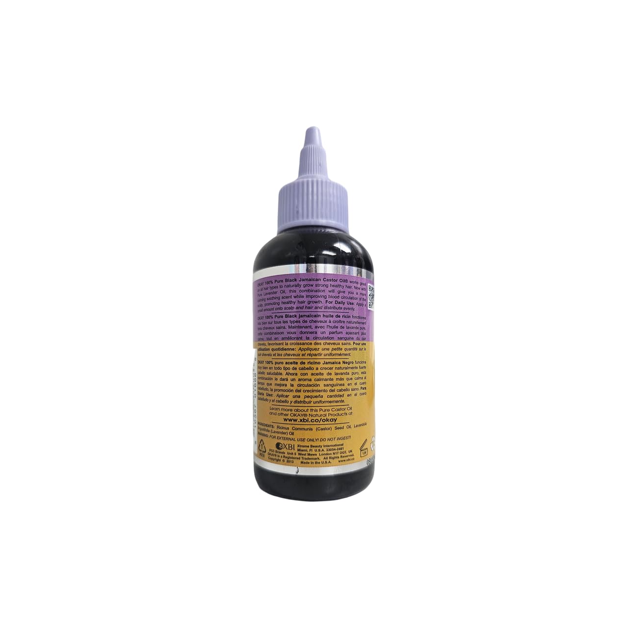 OKAY Pure Naturals Black Jamaican Castor Oil - Castor Oil for Hair Growth, Moisture for Skin, Face, Scalp, Eyelashes, Eyebrows - Hair Oil for Men & Women - Lavender, 4 Oz