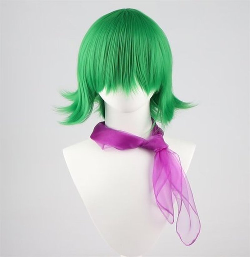 NiceLisa Green Short Disgust Wig Halloween Movie Role Play Cosplay Wig with Purple Scarf