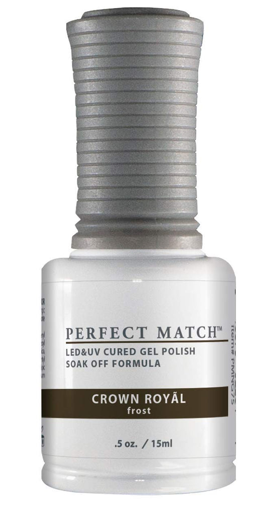 LECHAT - Perfect Match Gel Polish - Crown Royal - Dark Golden Brown with Frost Finish and Fine Gold Glitter - (0.5 Ounce) - Easy Application - Soak Off Formula