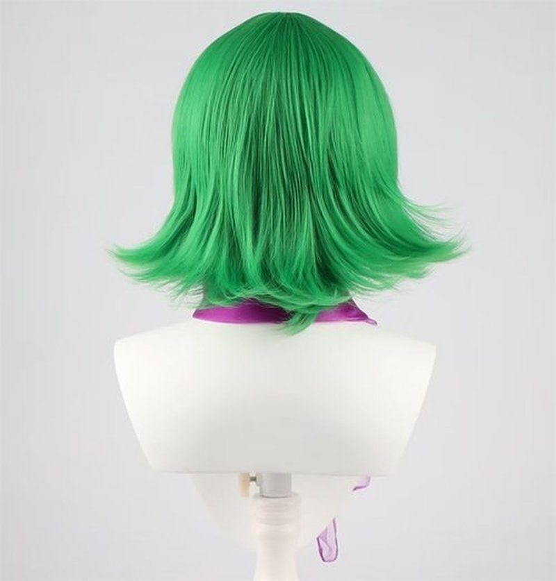 NiceLisa Green Short Disgust Wig Halloween Movie Role Play Cosplay Wig with Purple Scarf