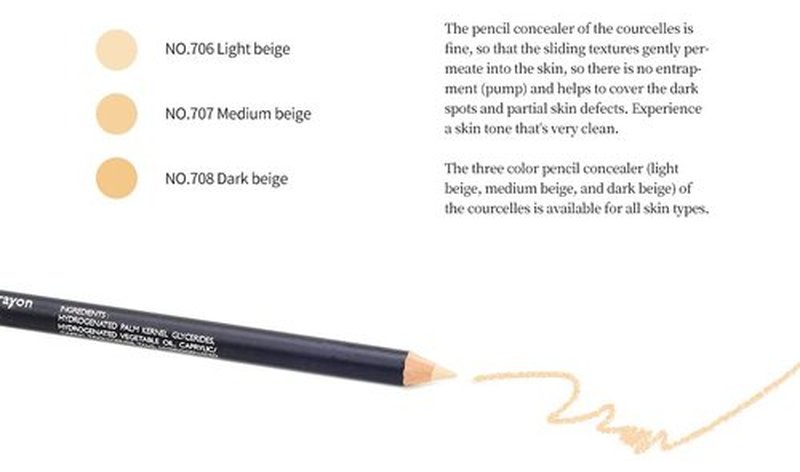 [K-Beauty Makeup] Courcelles Concealer Pencil CC706/CC707/CC708, Hard type-Natural Cover, light, medium, dark beige (CC706-Light Beige)