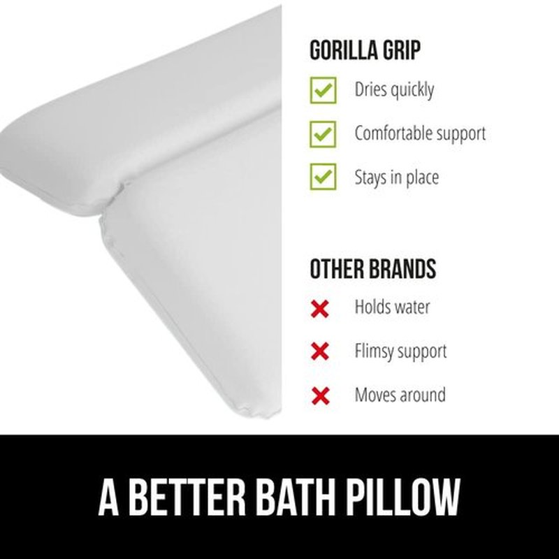 Gorilla Grip Bath Pillow for Tub, Improved Suction Cups, Luxury Bathtub Pillows, Headrest for Neck and Back Support, Relaxing Home Spa, Hot Tub and Bathroom Essentials, Gifts for Women, 3 Panel White