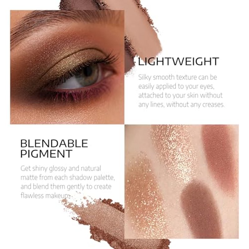KYDA 5 Colors Eyeshadow Palette, Ultra-rich Matte Brick Red Shades, Shimmer Cameo Brown Eyeshadow, Glitter Champagne Gold Eyeshadow, Blendable High Pigment Warm Medium Nude Eyes Makeup, Sunset Red