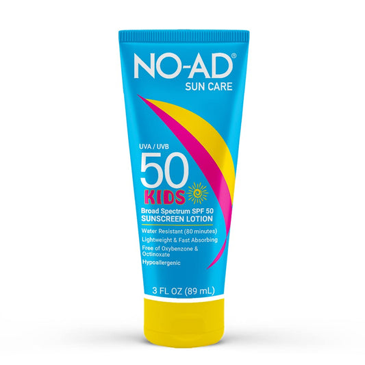 NO-AD Kids SPF 50 Sunscreen Lotion - Non-Greasy, Waterproof Protection | 3oz Travel Size for All Skin Types