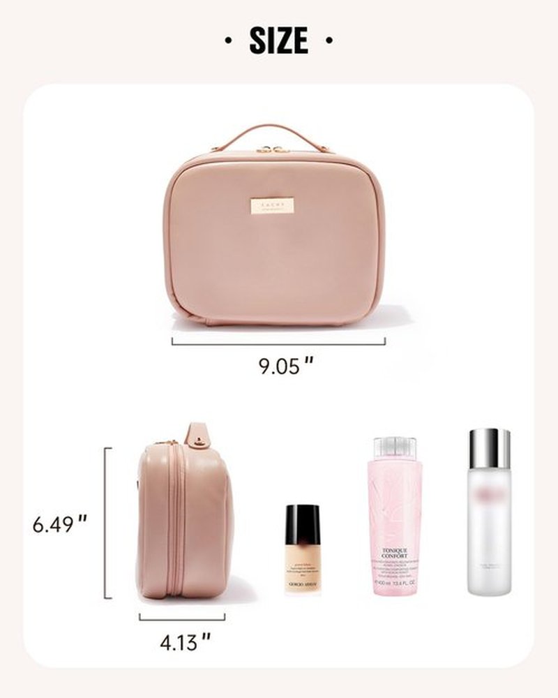 EACHY Travel Makeup Bag, Large Capacity Cosmetic Bags for Women, Waterproof PU Leather Make Up Bag with Makeup Brush Organizer (Pink)