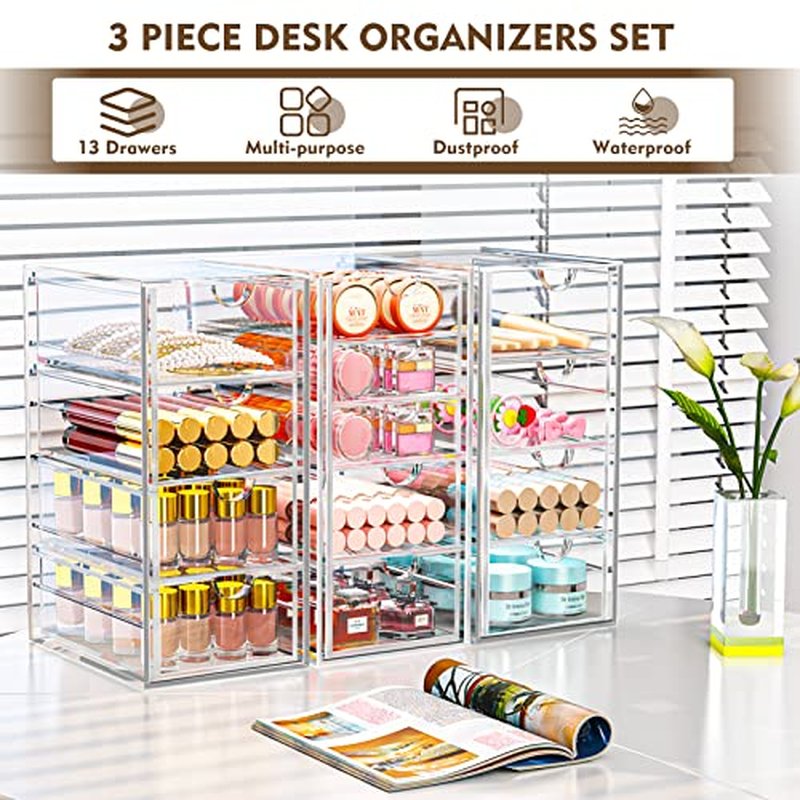 YFXCVSL Acrylic Bathroom Makeup Organizer with 4 Drawers, Desk Organizers, Clear Desk Accessories, Dustproof Drawer Storage for Make Up, Jewelry, Pen, Stationary