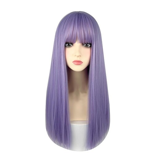 URCGTSA 22 Inches long Hair Wig for Women Black Synthetic Hair Natural Long Straight Wig With Bangs Party Cosplay Wig for Girl (Purple)