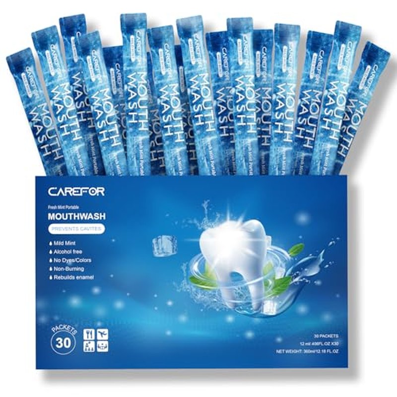 Mouthwash Travel Size, Portable Fresh Breath Mouthwash, Alcohol-Free, ICY Mint Flavor, Mini Pack – Mouthwash to Go for On-The-Go Freshness, Bulk Packets 0.41 Fl Oz (Pack of 30)