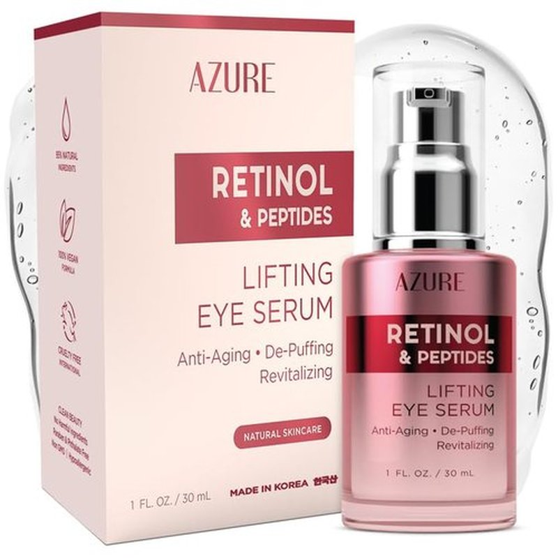 AZURE Retinol & Peptides Lifting Eye Serum - Anti Aging, De-Puffing & Revitalizing Dark Circle Corrector - Reduces Wrinkles, Fine Lines & Under Eye Bags - Skin Care Made in Korea - 30mL / 1 fl.oz.