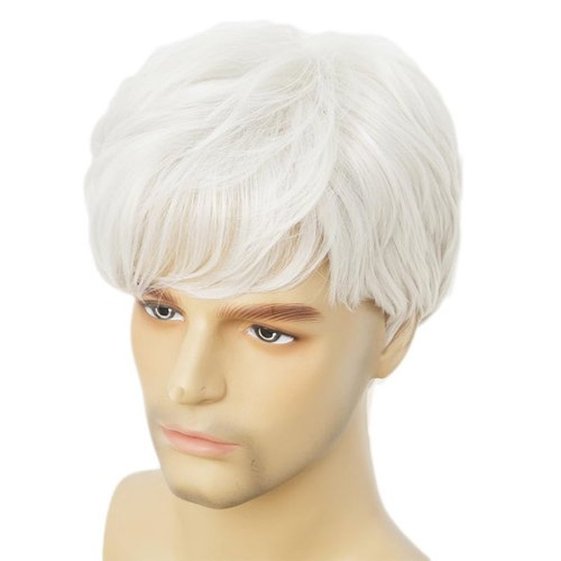 Dai Cloud White Short Mens Wig with bangs Layered Synthetic Hair Daily Wigs for Male Use
