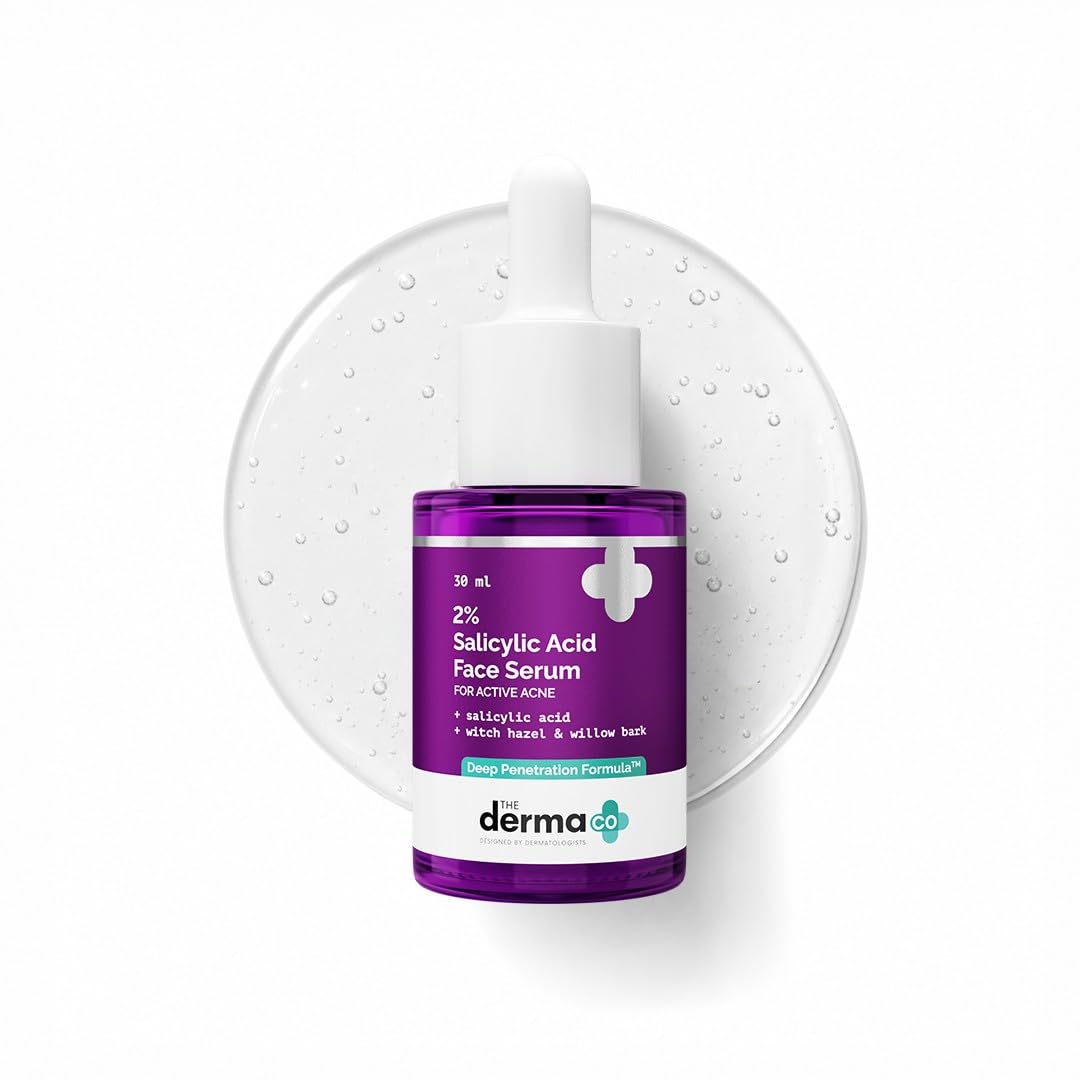 The Derma Co 2% Salicylic Acid Serum for Active Acne | Helps Reduces Acne Marks & Blackheads | Removes Excess Oil & Unclog Pores | Suits All Skin Types | 1.01 Fl Oz/30ml