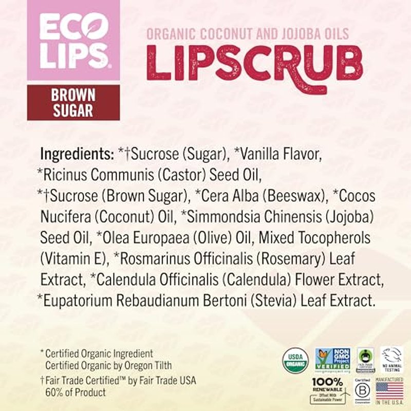 Eco Lips Organic Sugar Lip Scrub, Plumping Lip Mask & Overnight Intensive Lip Mask for Chapped Lips 4-Pack (0.25 oz. each) – 100% Natural
