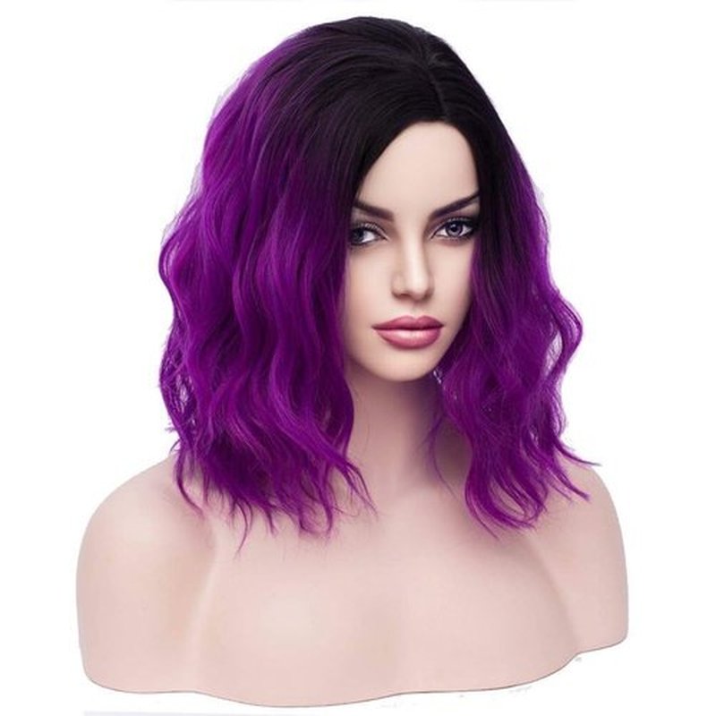BERON 14 Inches Purple Wig Short Curly Wig Charming Wave Wigs Ombre Purple Wig Bob Wig for Women Synthetic Wig with Wig Cap