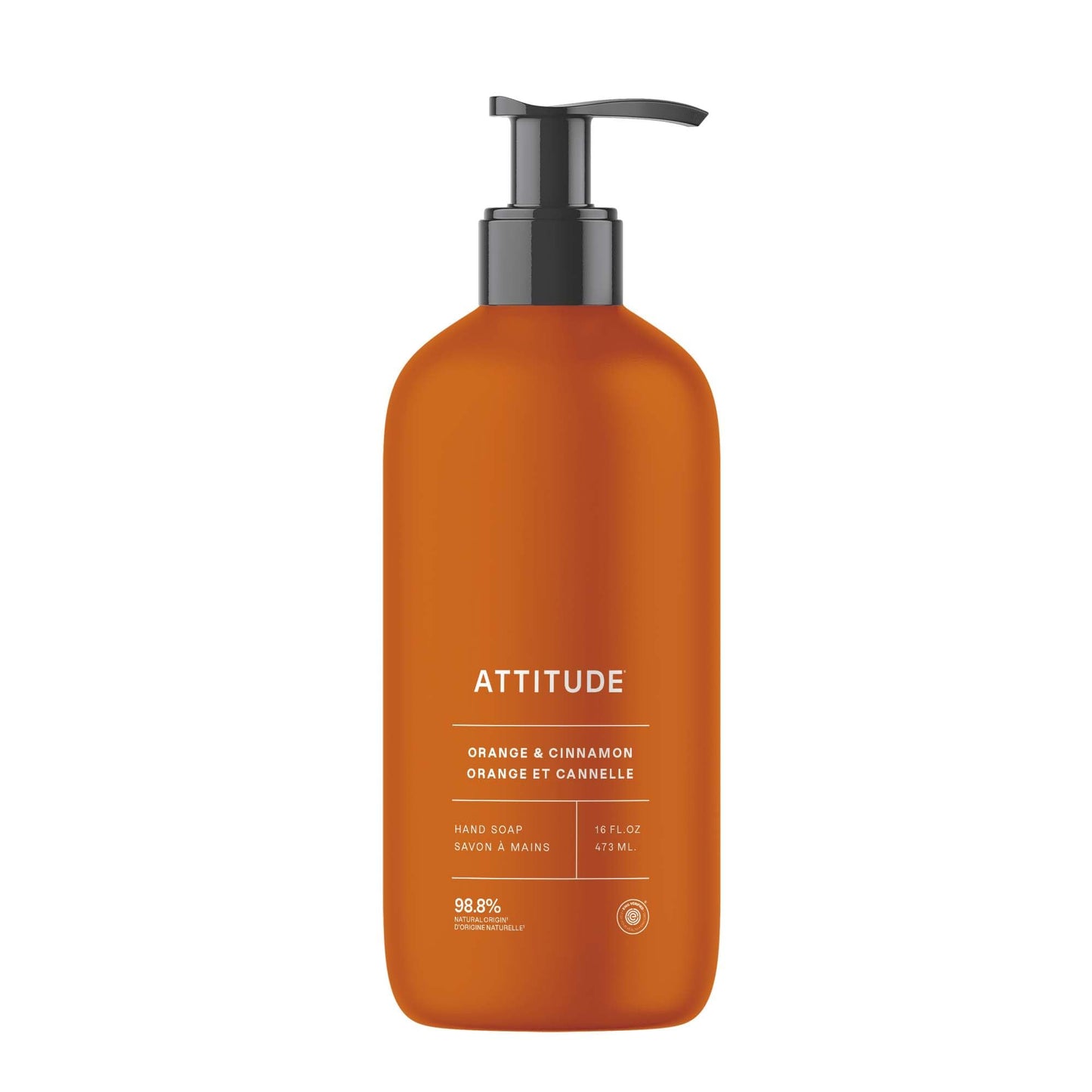 ATTITUDE Liquid Hand Soap, EWG Verified, Plant and Mineral-Based, Vegan Personal Care Products, Orange Cinnamon, 16 Fl Oz