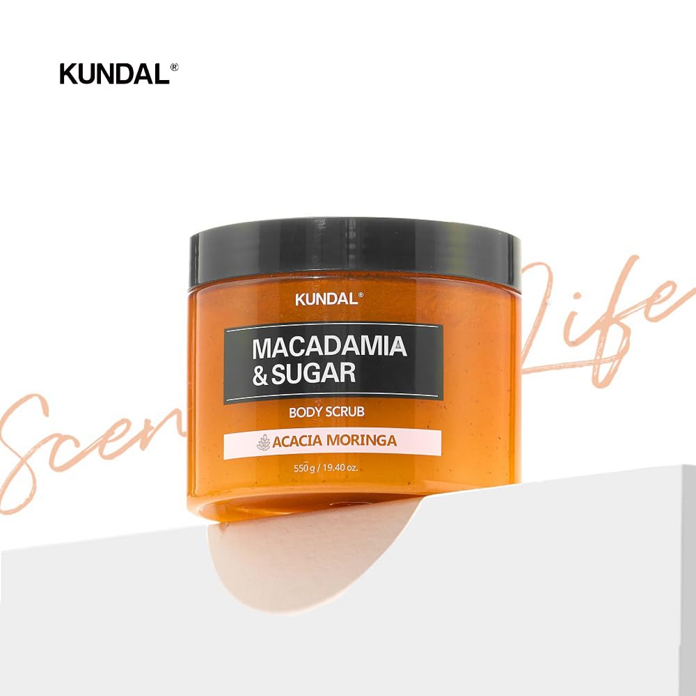 KUNDAL Macadamia & Sugar K Beauty Body Scrub, White Musk, 19.4 Oz - Moisturizing & Exfoliating for sensitive skin, Shea Butter