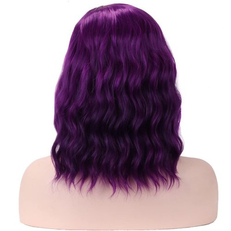 BERON Mix Purple Wig Short Curly Wig Bob Wig Purple Wigs Women Girls Beach Wave Wigs for Cosplay Costume Party Wig Cap Included