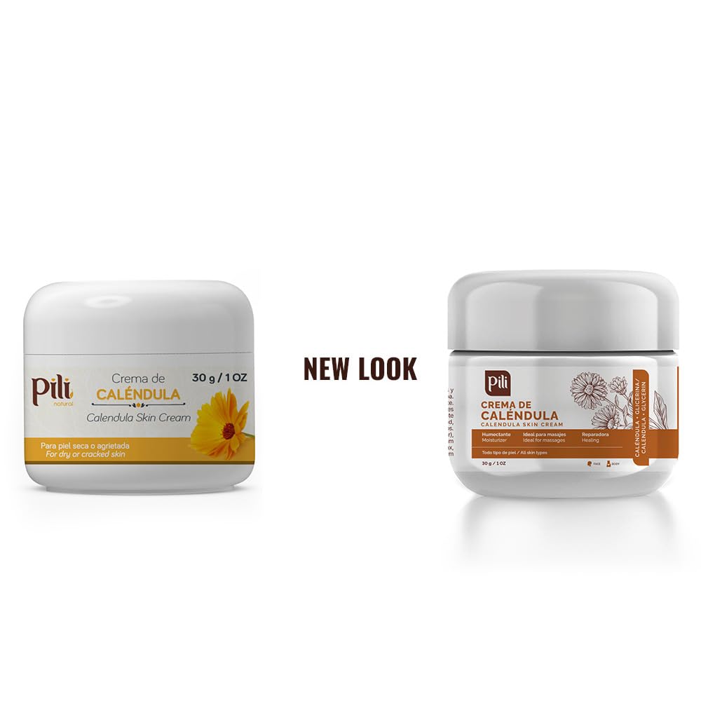 Pili Natural Calendula Cream Hydrating Moisturizer for Dry, Rough, or Chapped Skin Soothing Face, Hand & Body Cream with Beeswax & Glycerin 3 Pack x 1 oz Each