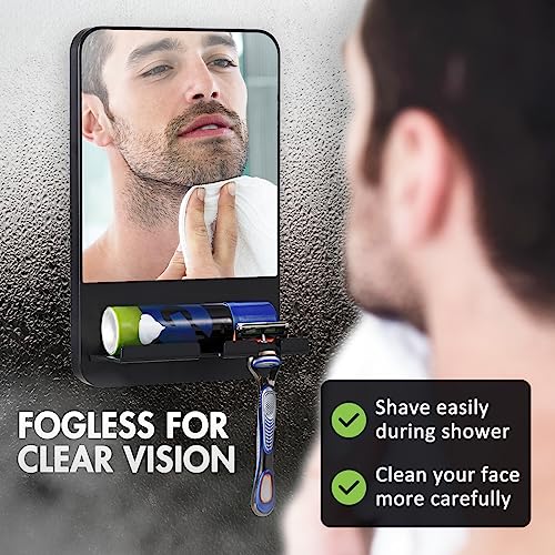 TAILI Shower Mirror Fogless for Shaving with Razor Holder, Fog Free Mirror Shower Suction, Rust-Proof & Removable Bathroom Mirror for Men and Women,Anti Fog Shower Makeup Shave Mirror,Black