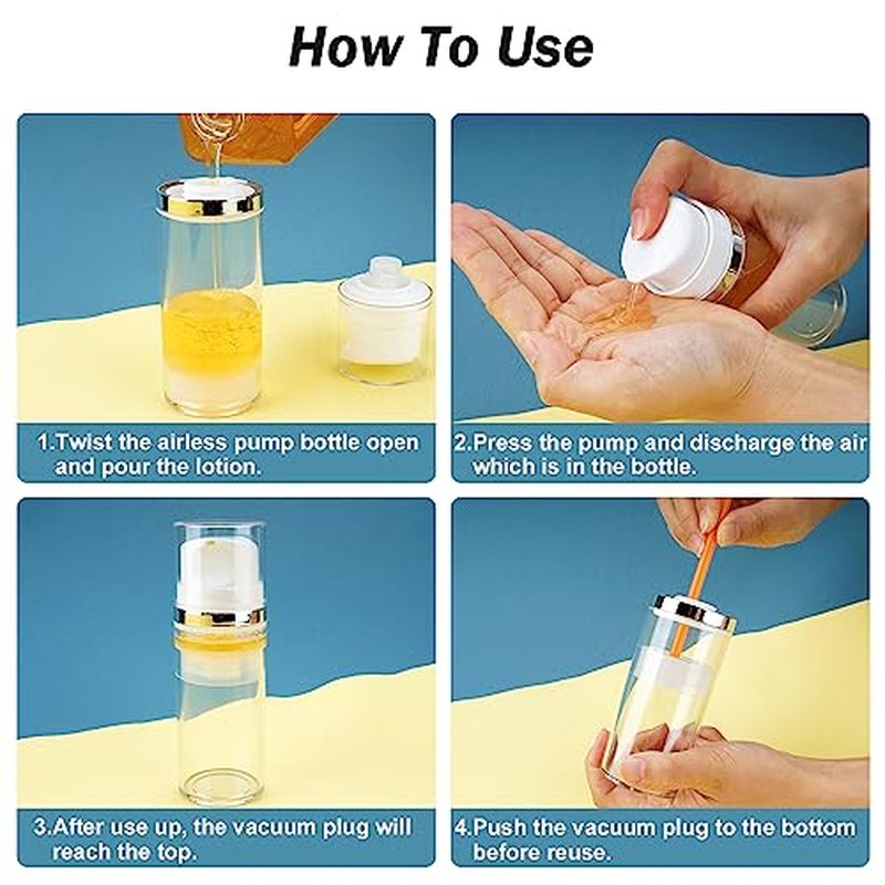 Cosywell Airless Pump Jars 1.7oz/50ml 2 Pack Pump Bottle Dispenser Empty Moisturizer airless Pump Bottles Cosmetic Pump Container Travel Pump Bottles for Toiletries Shampoo Lotion and Cream Clear