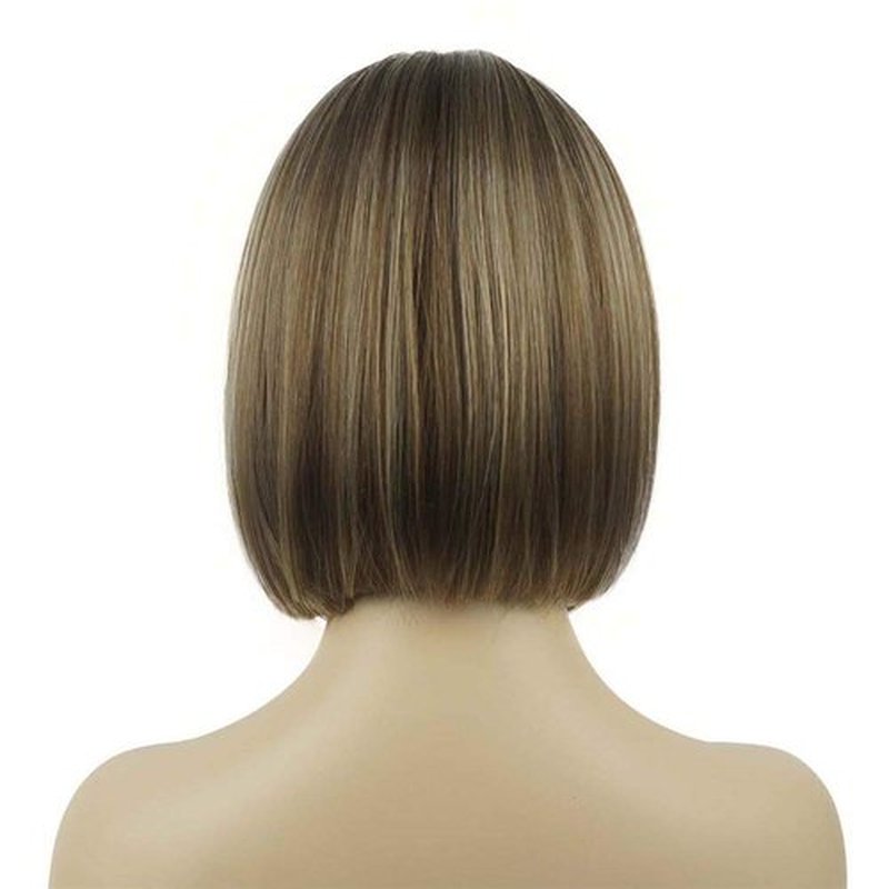 Aimole Short Straight Bob Wig Cute Flat Bangs Synthetic Full Women Wigs (AB607)