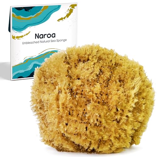 Naroa Exfoliating Natural Sponge for Shower | Bath Sea Loofah for Healthy Skin | Unbleached Bathing Body Scrubber Puff | Sustainable Plastic Free (Small)
