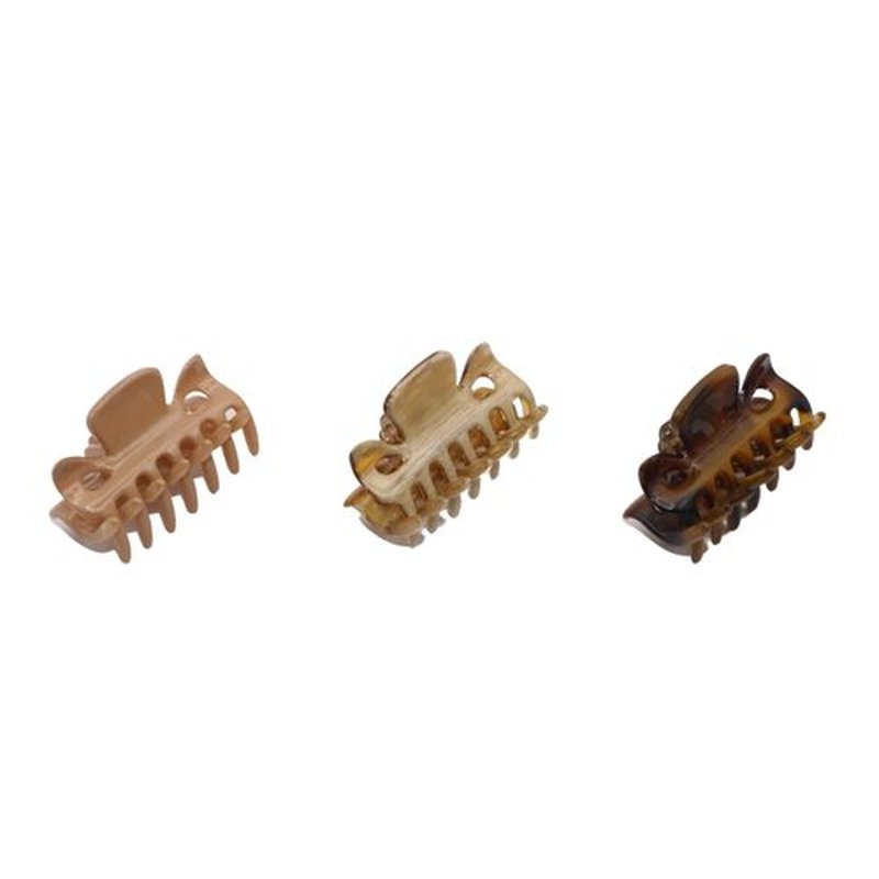 Parcelona French Classic Very Small 1 1/2" Claw Clips with Tight Spring Set of 3 Girls Hair Jaw Claw Clips Women Hair Accessories, Made in France (Dusty Beige Brown- Light Beige Brown-Savana)