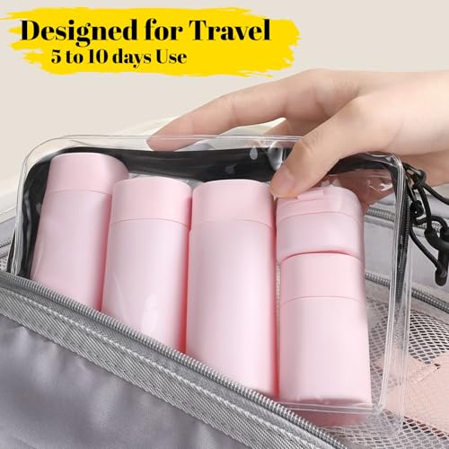 FANPOI 5pcs Travel Bottles Toiletry Containers Set, TSA Approved, Travel Essentials, Portable Travel Bottles with Clear Toiletry Bag