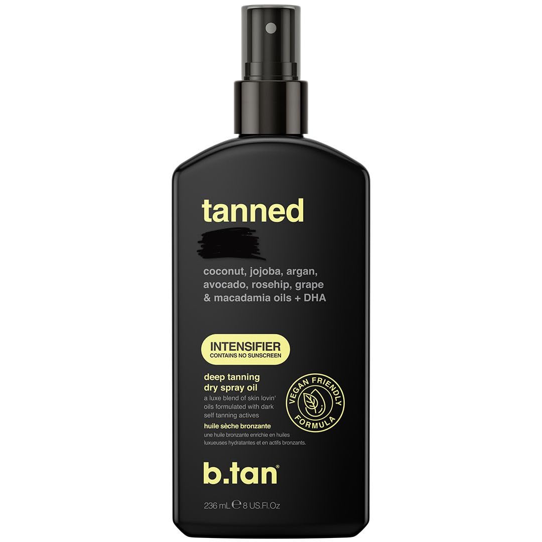b.tan Best Tanning Oil | Get Tanned Intensifier Dry Spray - Fast, Dark Outdoor Sun Tan From Tan Accelerating Actives, Packed with Moisturizing Oils, No SPF, Austrailian Brand, 8 Fl Oz