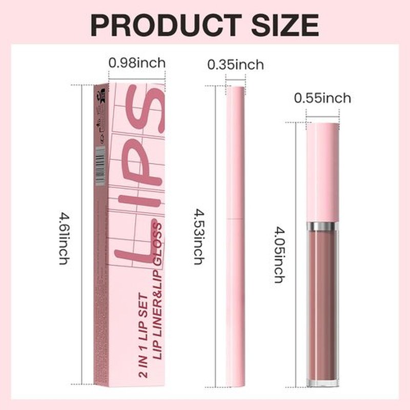 JUAAZIN 2pcs Light Maroon Matte Lip Liner and Lipstick Makeup Set, Vegan Lipstick Lip Liner and Gloss Set Lip Stain Long Lasting Waterproof Smudge-Proof Properties Non-stick Cup(Light Maroon 01#)