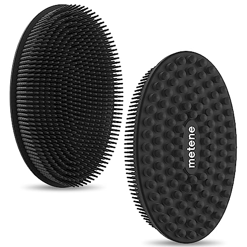 Metene 2 Pack Silicone Exfoliating Body Scrubber with Loop, Body Scrubber for Men and Women, Silicone Loofah for Shower, Soft Silicone Body Scrubber for Shower and Bath Skincare Routine(Black)