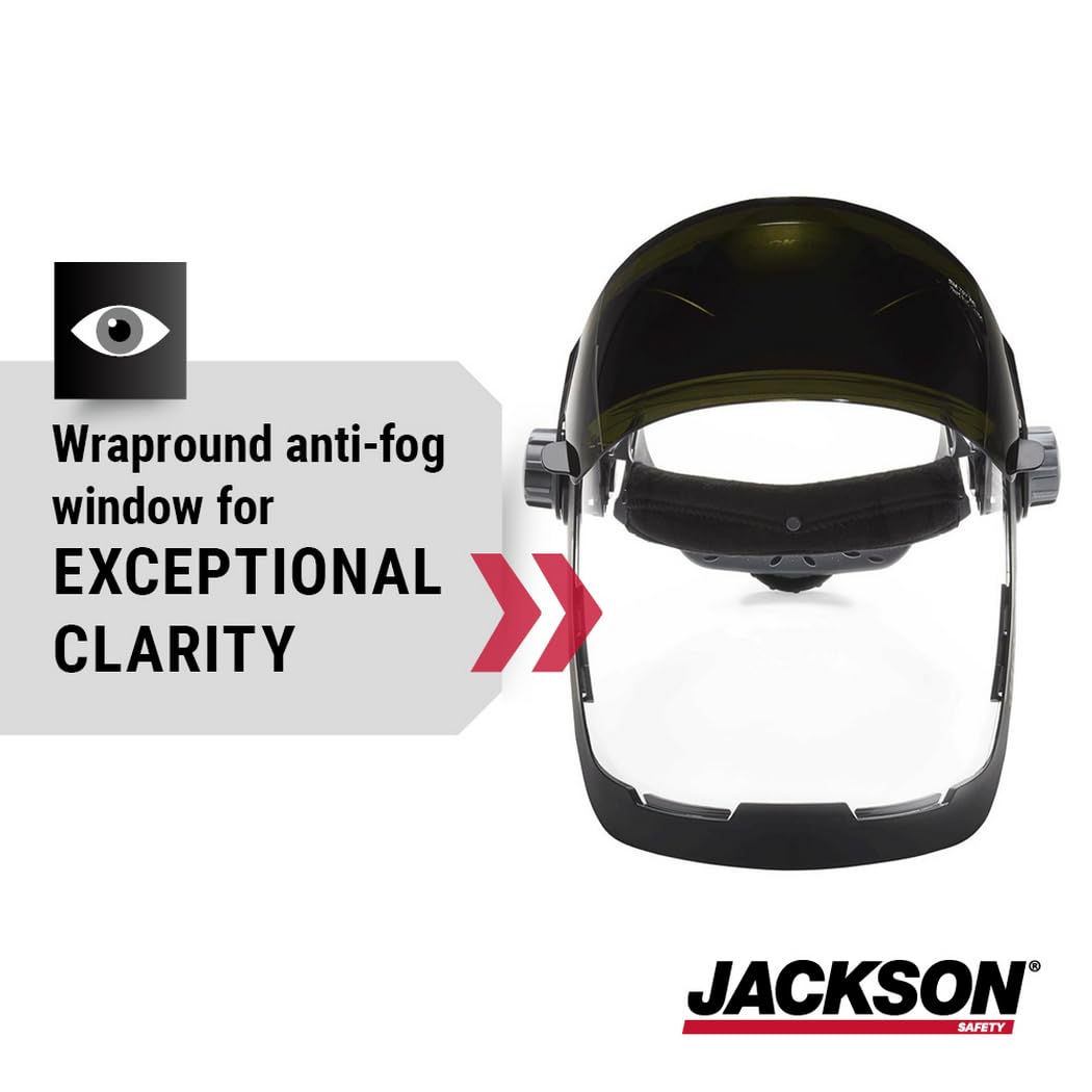 Jackson Safety QUAD 500 Series Face Shield - Clear Anti-Fog Window with Chin & Side Guard Protection - ANSI Z87.1 + High Impact & OSHA Compliant - (Available in Multiple Styles & Headgear Options)