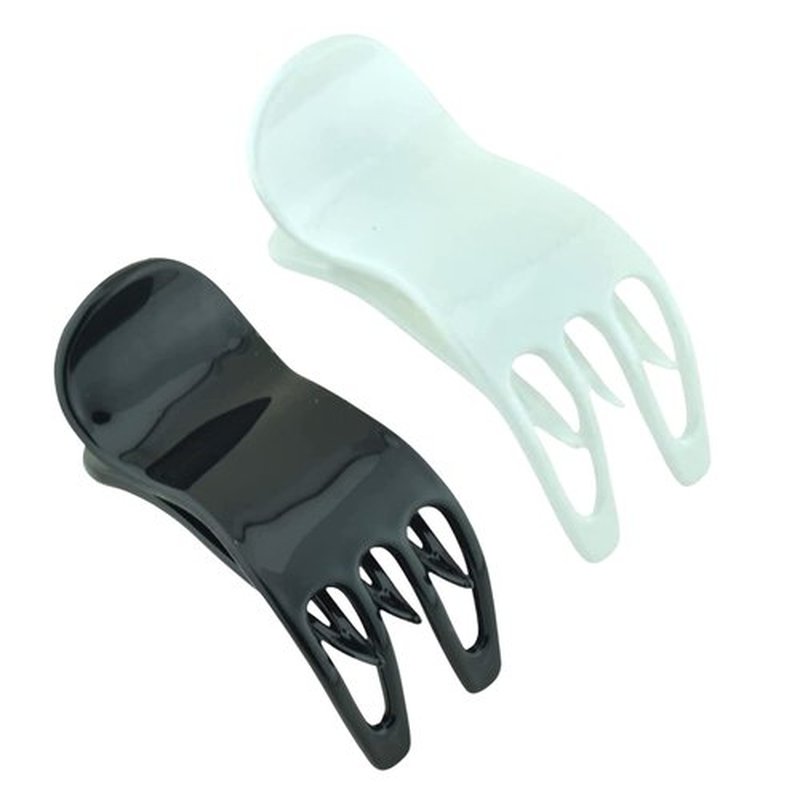 Parcelona French Simply Bear Paw Medium 3” Celluloid Acetate Set of 2 Side Slide In Jaw Yoga Fine Hair Claw Clip for Women and Girls (White and Black)