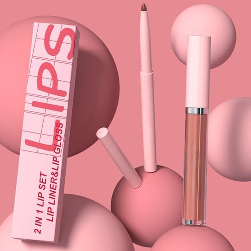 JUAAZIN 1Pcs Lip Liner Pencils and 1 Pcs Lip Gloss Makeup Set, Deep Chestnut Matte Rich Lip Colors Liner Crayon Liquid Lipstick for Sculpting Lips, Long-Lasting Waterproof Longwear Smudge-Proof 03#