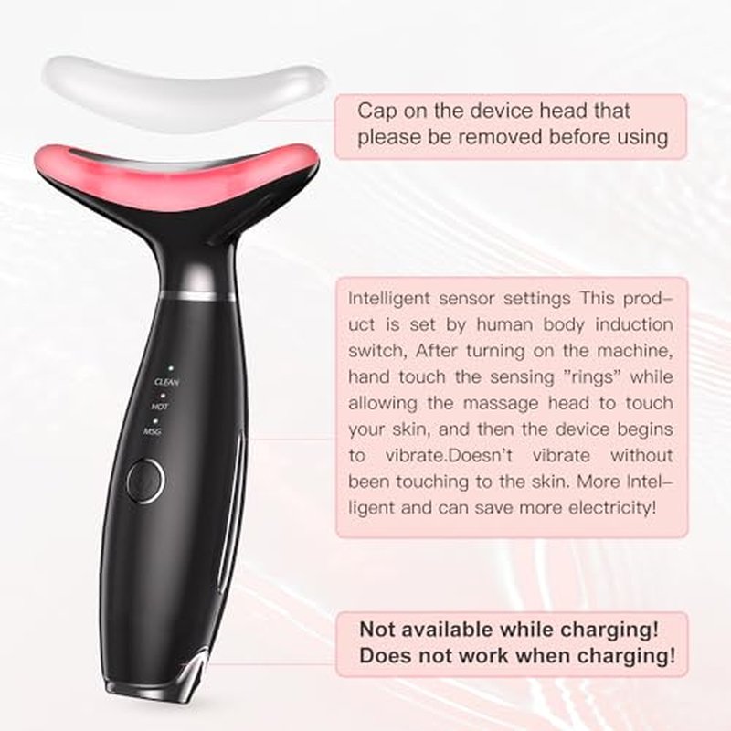 Neck Face Beauty Device, Vibration Face Massager, 3 in 1 Face Sculpting Tool Facial Massager for Double Chin, Thermals and Skin Care (Black)