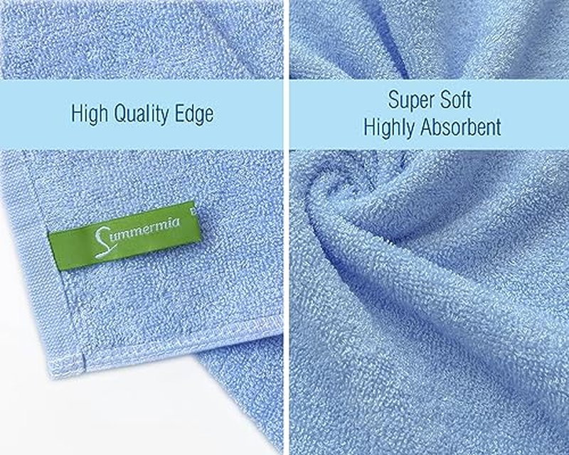 SUMMERMIA Washcloths 12 Pack 13"x13"- Extra Absorbent, Soft Multipurpose Wash Clothes and Face Towel (Blue)